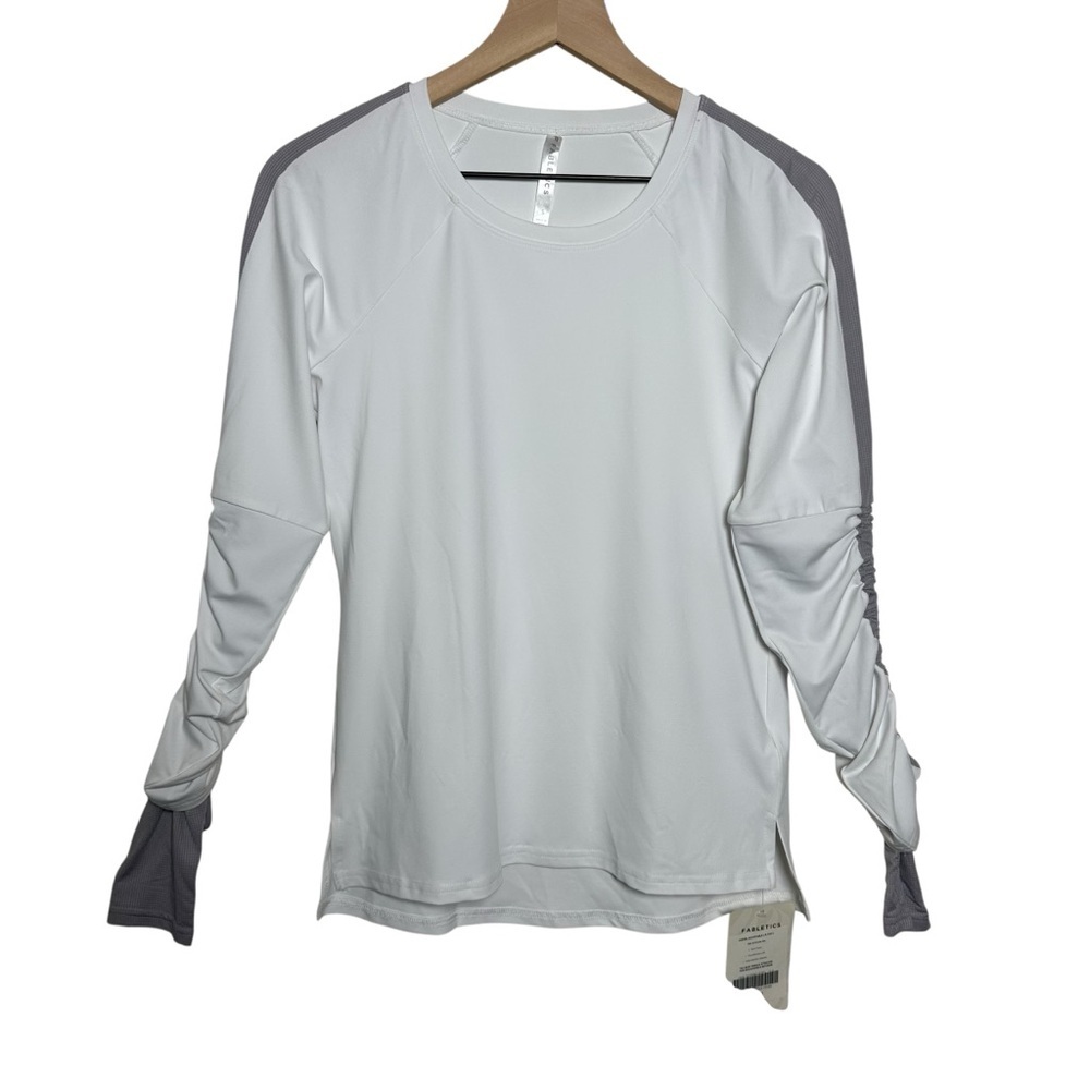 Fabletics Cashel Adjustable Long Sleeve II Small Grey White Athletic Workout Top